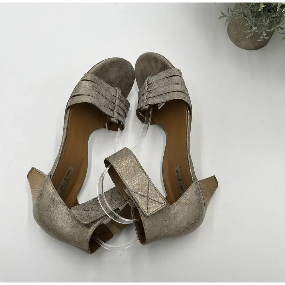 Paul Green Metallic leather Coco huarache Stacked heels Sandals Us‎ Sz 10/UK 7.5